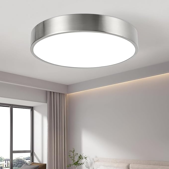 Modern Minimalist 13 Inch Ceiling Light, Dimmable 26W LED Ceiling Light Fixture with 3Color Temperatures, Brushed Nickel Flush Mount Ceiling Lighting Perfect for Bathroom & Bedroom