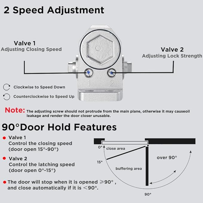 Automatic Door Closer for Home with Hold Open, Heavy Duty Adjustable Hydraulic Door Soft Closers Residential, Door Slow Closer No Slam Without Noise,Spring Size 2 for Indoor or Exterior