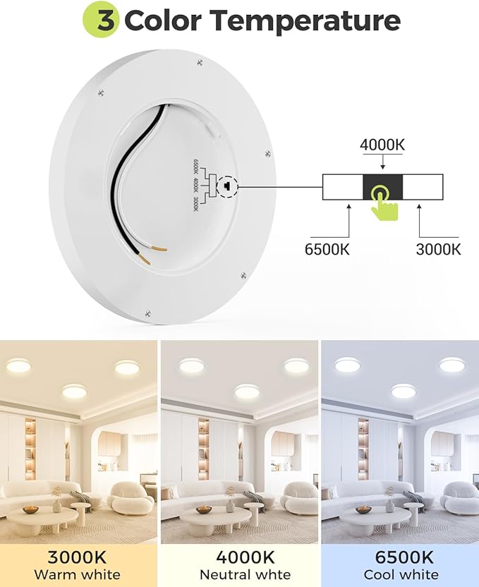 hepside 1Pack Dimmable Flush Mount Ceiling Light Fixture White, 3CCT Selectable 3000/4000/6500K Ceiling Lamp, 7.5INCH 15W 1500LM Low Profile Light for Bedroom, Kitchen, Bathroom, Hallway