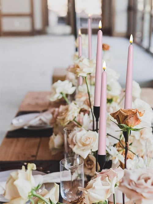 10 Pack Pink Flameless WAX Coverd 11'' Taper Candles with 2 Remote, LED Battery Operated Flickering Bright candle for proposal, wedding, festive, Family dinner, birthday party, or home decor
