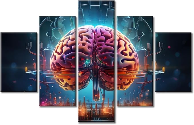 Brain Nervous System Canvas Wall Art Painting Artificial Intelligence and Futuristic Technology Wall Decor for Living Room Print on Canvas Framed Modern Artwork for Bedroom Decorations, (60"Wx40"H)