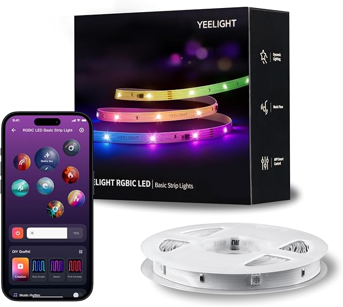 YEELIGHT 20FT LED Strip Lights, 108 LEDs Smart Light Strips with DIY Color Changing, RGB Light Strip with Bluetooth Connected & APP Control, Led Lights with 20+ Lighting Effect for Bedroom, Home Decor