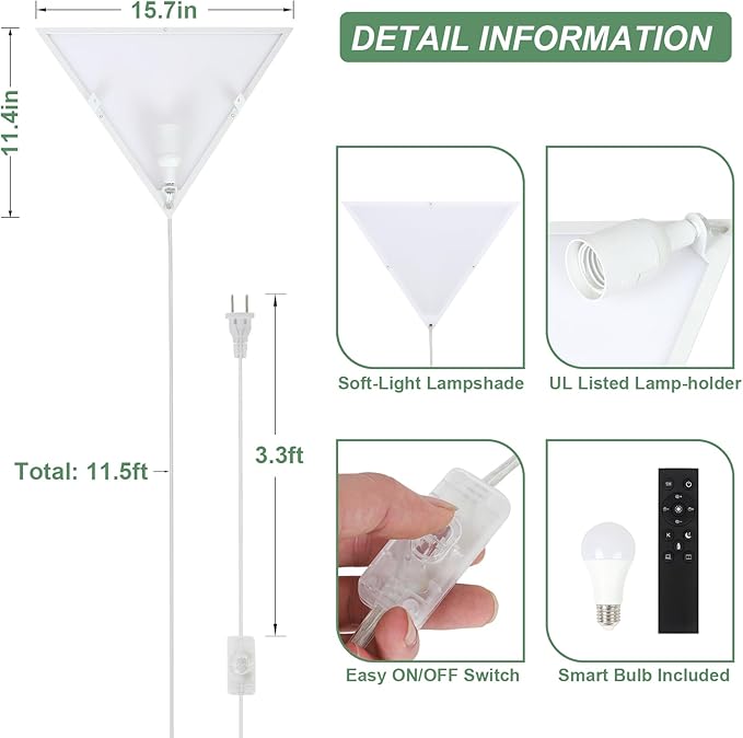 2-Pack Dimmable Corner Lamp With Remote & Smart Bulb, Plug In Ceiling Light With Cord, Led Corner Lights For Living Room Bedroom Basement Office, Room-Saving Wall Light, Safe For Kids & Pets Design