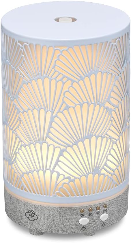 Serene House Shell, Ultrasonic Essential Oil Cool Mist Diffuser - 7-Color Calming LED Light, Timer Control, Automatic Shut-Off - Grey Metal, 90ml
