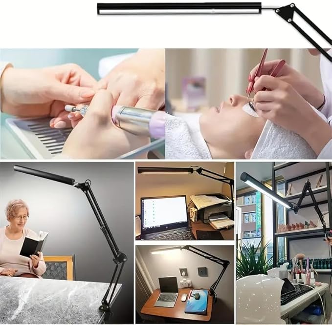 HDView LED Desk Lamp with Eye-Caring 3 Modes 10 Brightness, Adjustable Swing Arm Long Flexible Lamp for Office Workers and Students, USB Port