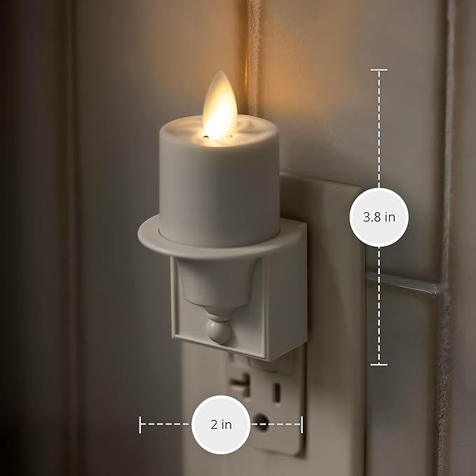Luminara Flameless Candle Nightlight w/Dusk to Dawn Light Dark Auto Sensor, White Wall Plug Indoor Night LED Light w/Real-Flame Effect Technology, Bathroom Bedroom Hallway, No Remote Needed