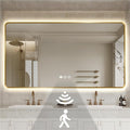 56 x 36 Gold LED Bathroom Mirror, Metal Framed Rounded Corner Rectangle Backlit Mirror Bathroom, Anti-Fog, 3-Color Stepless Dimmable Lighted Mirror, Motion Sensor Lights, Memory Function