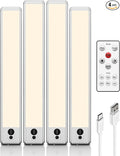 EZVALO Under Cabinet Lights, 14.5i'' Motion Sensor Light Indoor Dimmable, 4000mAh Rechargeable Closet Lights 3500K with Remote Control, Wireless Under Counter Light for Kitchen,Cabinet,Bedroom(4Pcs)