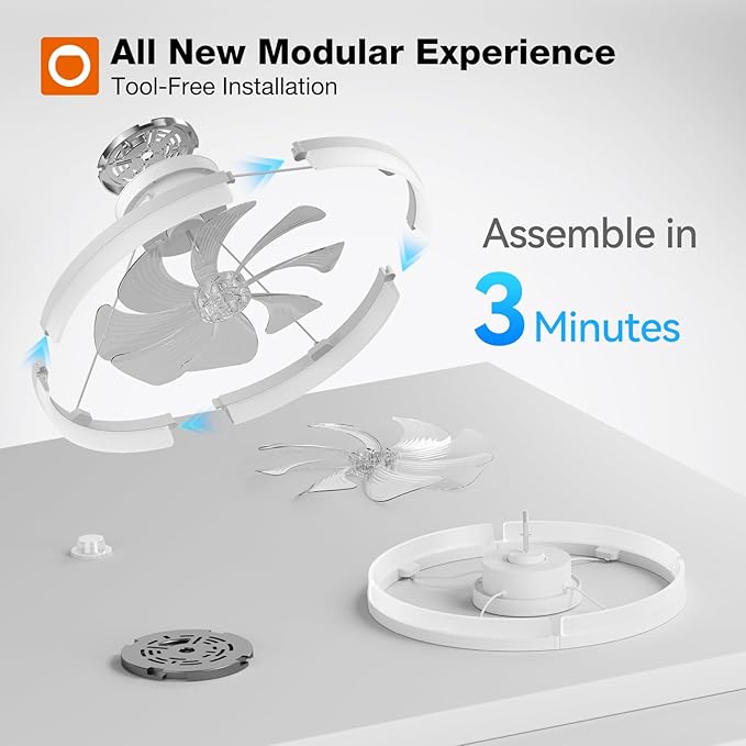 addlon Ceiling Fans with Lights and Remote, 20'' Low Profile Ceiling Fans, 3000-6000K Dimmable Modern Flush Mount LED Fan Light, Fandelier Ceiling Fan for Bedroom, Kitchen, Living Room, White