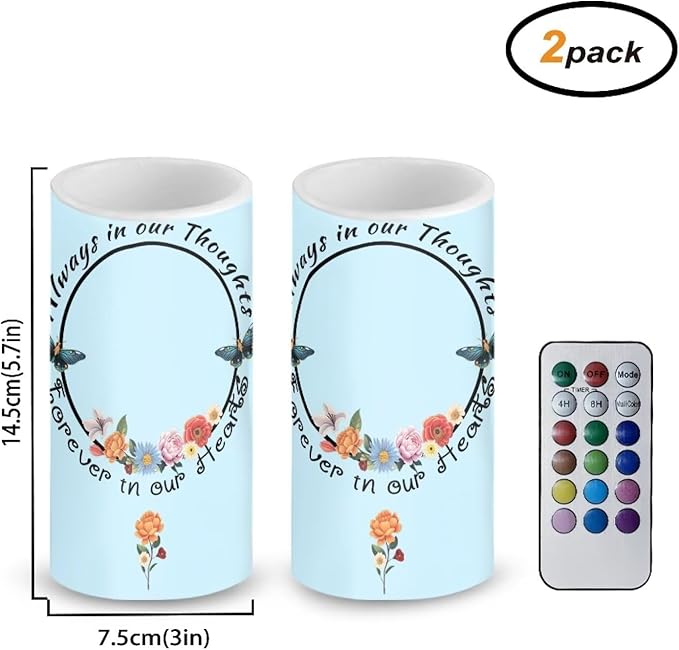 Personalized LED Memorial Candle for Loss of Loved One 2 Pack 6 x 3 inch Flameless Candles Blue Battery Operated Candles with Multicolor Timer Remote Control Flameless LED Fake Candles