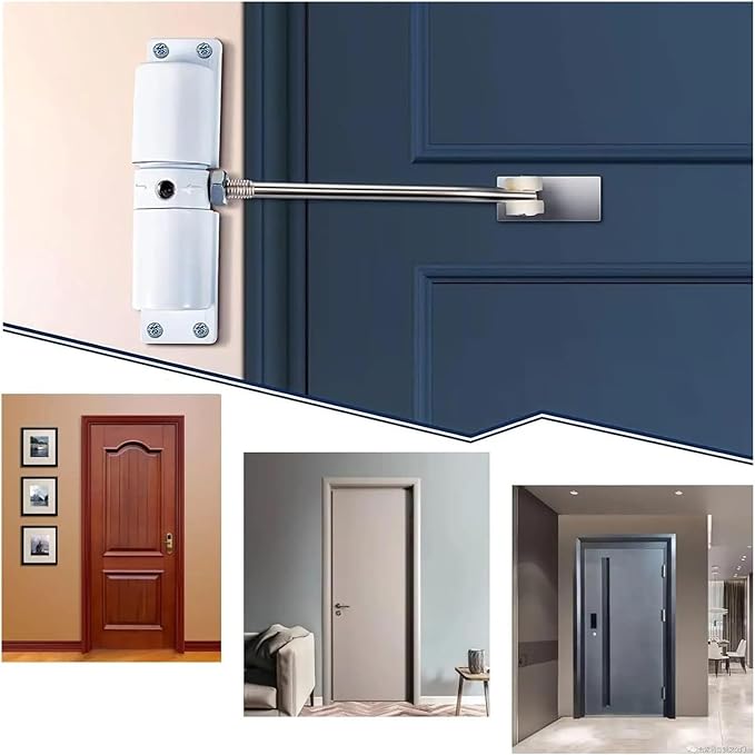 Compatible for Heavy-Duty Automatic Door Closer, Zinc Alloy Safety Spring Adjustable 30kg Closing Hinge (White/Black)(U15mmx7m Yellow)