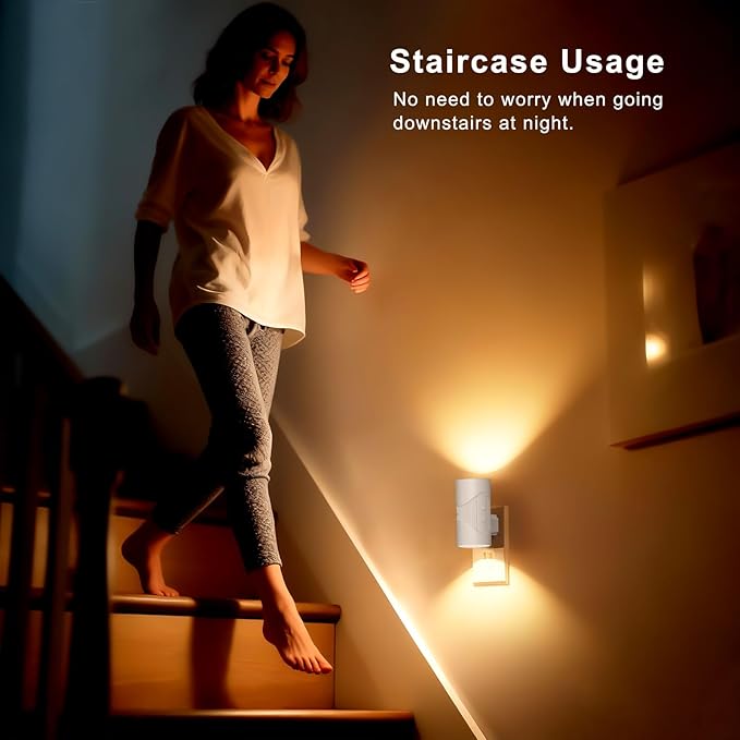 LED Motion Sensor Night Light Plug in, Dimmable LED Night Light with Dusk to Dawn Light Sensor, Soft White 3000K, Auto On/Off Nightlight (Light Sensor Night Light)