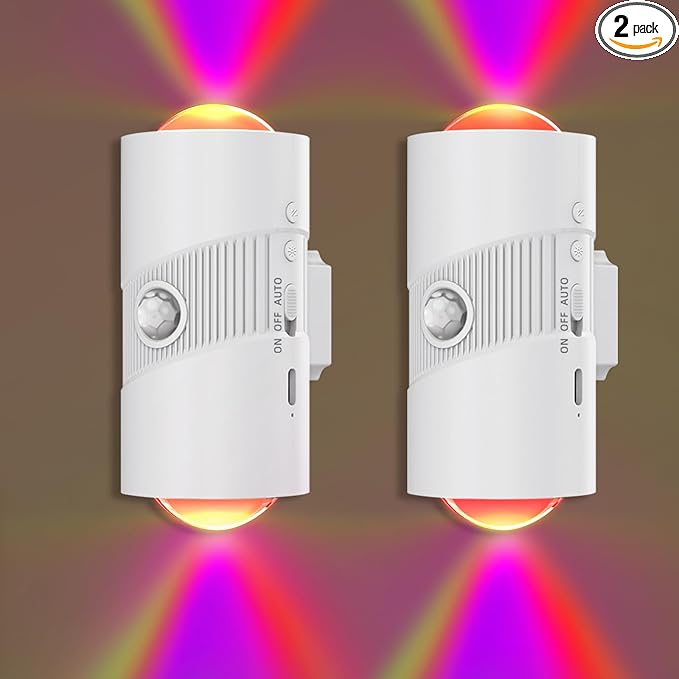 Rechargeable RGB Motion Sensor Night Light, Color Changing LED Night Light with Stick-on Magnet, 4-Level Adjustable Brightness, Nightlights for Bedroom, Bathroom, Hallway, Stairs, Closet, 2-Pack (2)