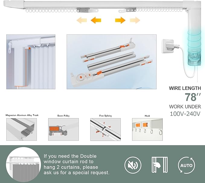 Electric Ceiling Curtains Track Kit with Hooks, Automatic Curtain Smart Curtians System, Multiple Sizes Wall Mount Curtain Track for Living Room Bedroom Room Divider,White,3m/9.8ft