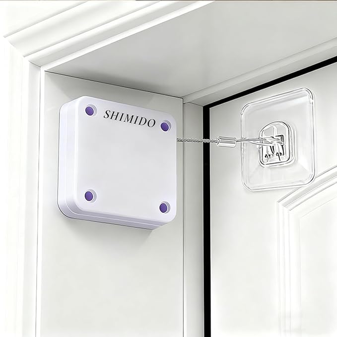 SHIMIDO Upgraded Punch-Free 1000g Automatic Screen Door Closer, Sliding Screen Auto Door Closer with Steel Drawstring for Bathroom, Bedroom, Study Room etc. (2 Pack White)
