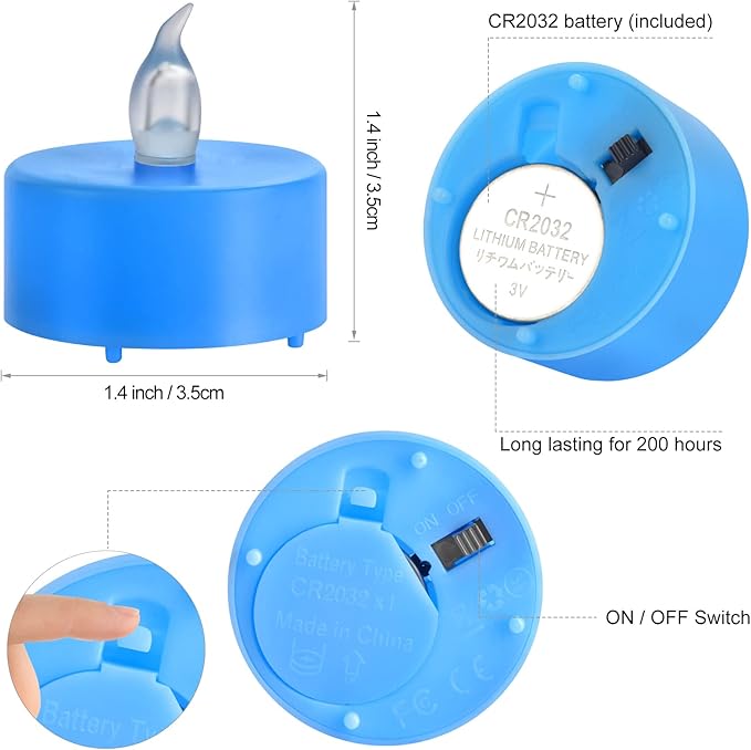 Battery Operated Flameless Tea Lights Candles-LED Flickering Votive lamp Long Lasting 200 Hours,24 Pack Realistic and Bright for Seasonal Festive Celebrations Decoration(Blue)