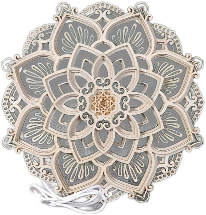 Naisicore Mandala Night Lights, 11.8inch Multilayered Cut Carved Mandala Hanging Lamp, Yoga Room Atmosphere Light, Wooden Decorative Lamps for Bedroom Wall Decoration