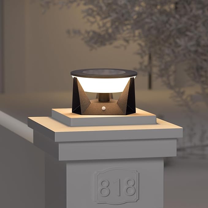 7.09" Solar Post Lights Outdoor, Post Solar Lights Outdoor IP54 Waterproof, 3000K Patio Column Light Outside, Dusk to Dawn Modern Pillar Light, Column Lighting for Posts Fence Entrance Garden