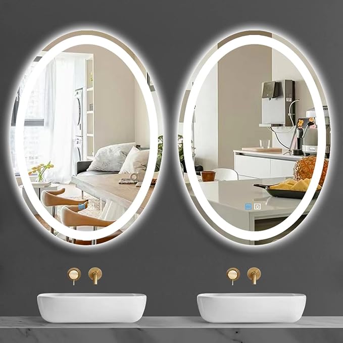 30 x 20 Inch Oval Vanity Mirror with Lights 3 Color Dimmable Memory Front Back Lights Oval LED Lighted Mirror for Bathroom Makeup Wall Mounted 30" Ovals Smart Light up Mirrors Anti Fog Modern