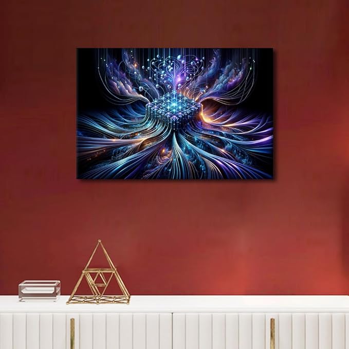 TUMOVO Wall Art Home Decor for Living Room Modern Technology Painting House Decorations CPU Concept Print Artwork Canvas Posters and Prints Home Decor Framed Ready to Hang 16" Wx24 Hx1 Panel