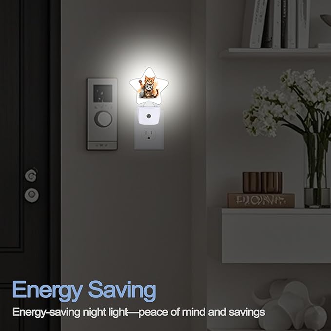 Cat Cute Animal Night Lights Plug Into Wall,Funny Abstract Star Night Light for Kids,Nightlight with Dusk to Dawn Smart Sensor for Bedroom Bathroom Decor,Children Women Men Gift
