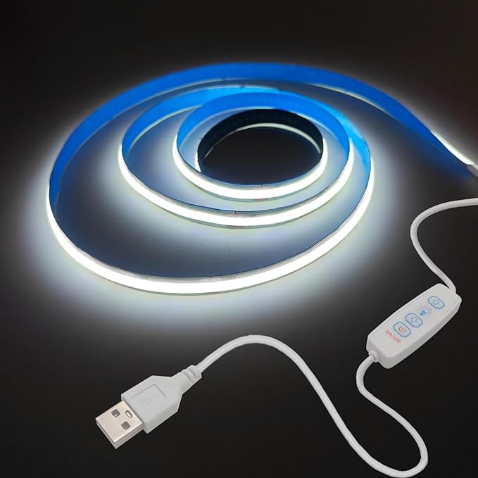 COB LED Strip Lights White 6.56ft, 5V Dimmable LED Light Strip, Flexible USB LED Lights for TV, TV Backlighting, Bedroom, Kitchen, Home DIY Lighting