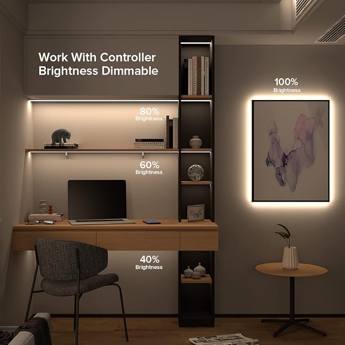 16.4FT COB LED Strip Light DC24V Warm White Flexible High Density Uniform Bright Strip, 320LEDs/m CRI90+ 8mm Dimmable 3000K LED Tape for Under Cabinet DIY Decor, No Power and Controller