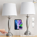Seealle 25.5" White Lamps for Bedrooms Set of 2 - Touch Control Bedside Lamp with USB C+A, 3 Way Dimmable Nightstand Lamps with USB Port, Table Lamp for Living Room(White Shade and Nickel Base)