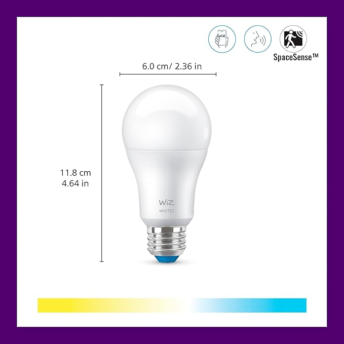 WiZ Connected 100W A19 LED Smart Light Bulbs Tunable White 3-Pack- Connects to Wi-Fi - E26 Smart Bulb - Voice or App Control + Activate with Motion - Matter Compatible