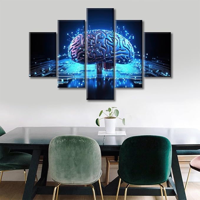 Abstract Human Brain Wall Art for Artificial Intelligence Concept Canvas Art Wall Decor Brain Modern Wall Art Pictures for Living Room Artwork Paintings Framed Ready to Hang, (60"Wx40"H)