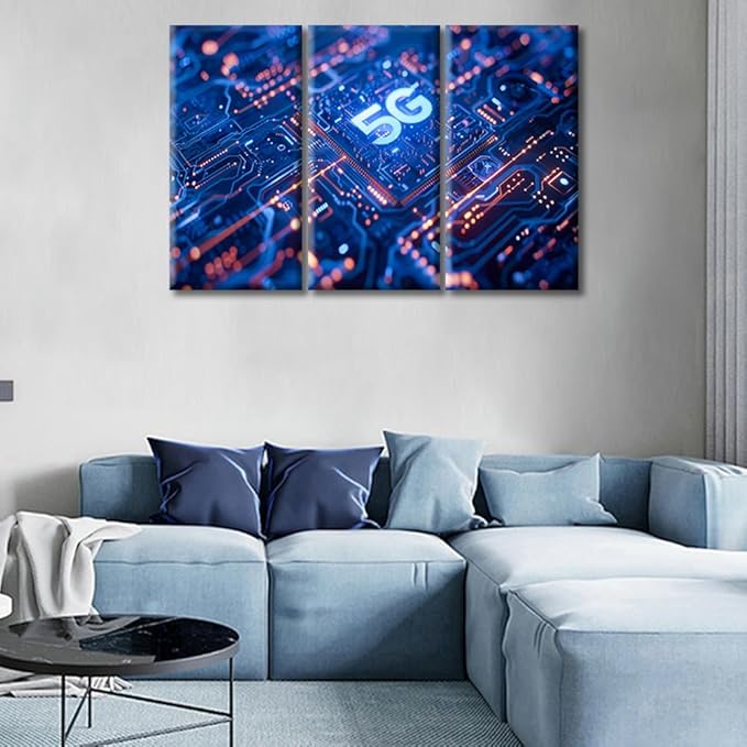 Motherboard Digital Chip Wall Art 3 Pieces Modern Chip Canvas Prints Painting Microchip Pictures for Living Room Bedroom Kitchen Home and Office Wall Decor Framed Ready to Hang (36"Wx24"H)