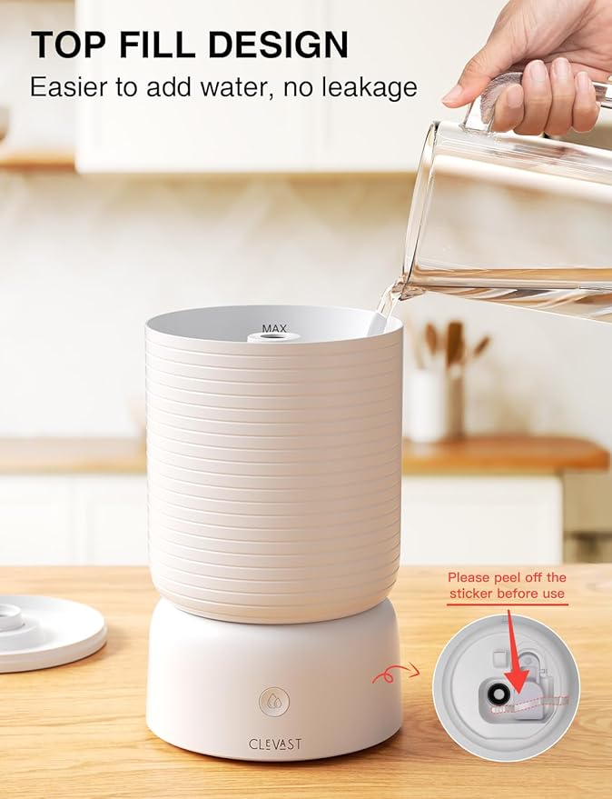 CLEVAST Humidifiers for Bedroom - Smart 1 Gal Cool Mist Top Fill Humidifier with Essential Oil Diffuser, Quiet Operation for Baby Nursery, Home, Office, Room, Compatible with Alexa/Google Assistant