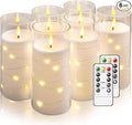 Flickering Flameless Candles with Remote Timer, 6pcs LED Battery Operated Candles with Embedded String Lights White, D3 H6