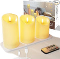 5plots Rechargeable Flameless Candles, Battery Operated LED Candles, Electric Candles with Remote and Timers, Wax-Like Plastic, Ivory, 3Pack, 3" x 4"5" 6", for Home Decor