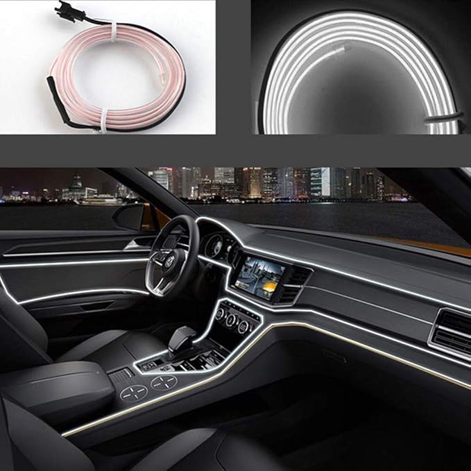 El Wire Neon Light Car Interior LED Lights, Ambient Lighting Kits for Xmas Halloween Christmas Car Decoration(5m/16ft, White)
