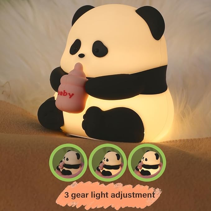 Led Cute Panda Night Light with 7 Colors, Dimmable Timer Nursery Lamps, Rechargeable Touch Control Night Lamp for Kids Adults, Used for Camping Party Room Decor(Flower Panda)