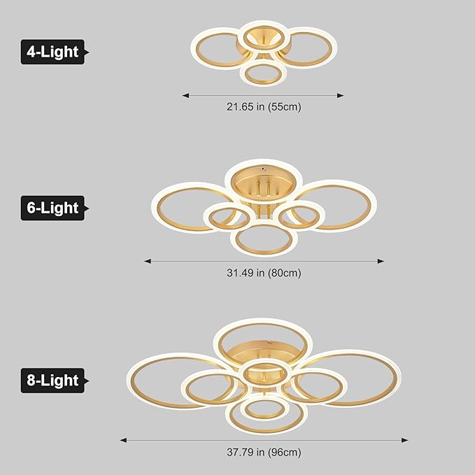 Vikaey Modern LED Flush Mount Ceiling Light, 4 Rings Gold Close to Ceiling Light Fixtures, Kitchen Lighting Fixture Lamp for Bedroom, Living Room, Laundry Room, 4000K Not Dimmable