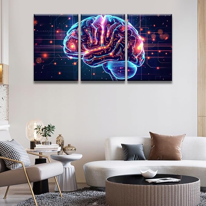 GPU, Crypto, AI, Firewall Network Security Pictures for Bedroom Wall Decor 3 Panel Wall Art Print on Canvas AI Posters and Prints Wall Hanging Decor Canvas Frame Artwork Ready to Hang 16x24inchx3