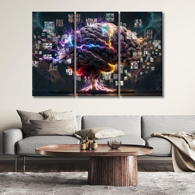 Large Canvas Wall Art Brainstorming Picture Posters for Home Wall Decor, AI Pictures Print on Canvas Wall Art for Bedroom Office Wall Decor Framed and Stretched Ready to Hang 20x40inchx3