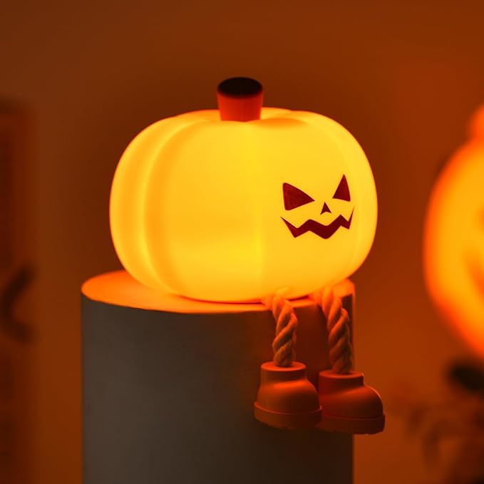 Cute Silicone Pumpkin Night Light, Rechargeable Dimmable Nursery Nightlight, Bedside Touch Lamp for Breastfeeding, Pumpkin Decor for Fall Decorations (Halloween)