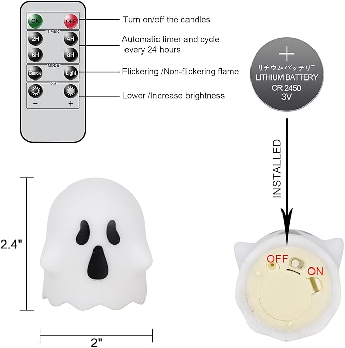 Ghost Halloween Decorations Flameless Candles with Remote Timer, 6 Pack Grimace Ghost Candles, Battery Operated Halloween Lights Dimmable Halloween Decor Indoor