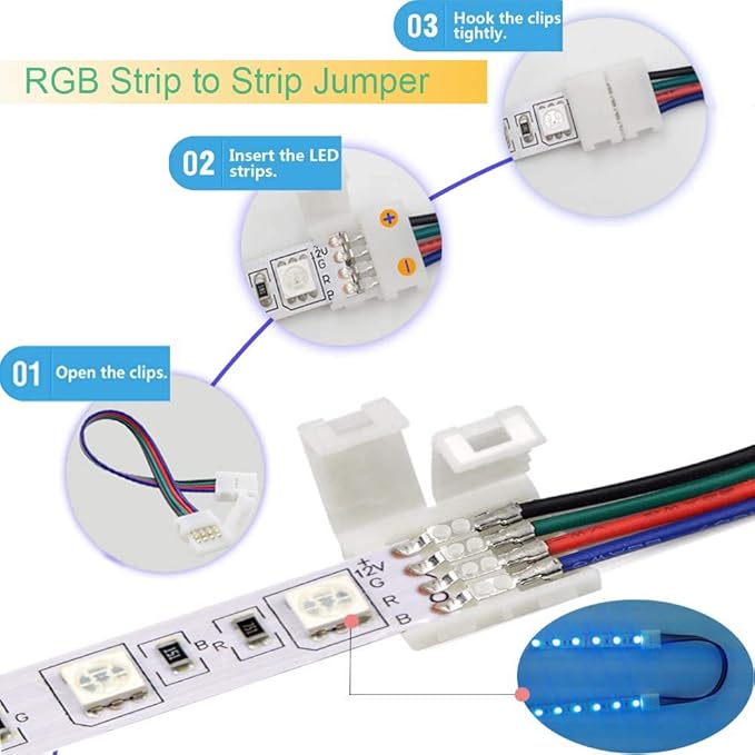4 Pin LED Strip Connector Kit for 5050 RGB(NOT RGBIC) 10mm LED Light Strip,Include 8 Types of Solderless Accessories,Provide Most of Parts for DIY Lighting Project