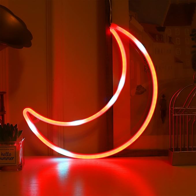 LED RGB Moon Neon Light, Cute 16 Color Change Neon Moon Sign, Room Decor USB Powered 5V Art LED Decorative Lights Night Lights Indoor for Home, Bedroom, Office,Dorm,Party