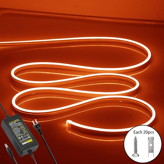 LED Neon Light Strip 16.4FT/5M- Bright, Non-Glaring & Waterproof Neon Rope Lights for Indoor & Outdoor Decor,【Power Adapter Included】 Orange,neon led Strip Lights…
