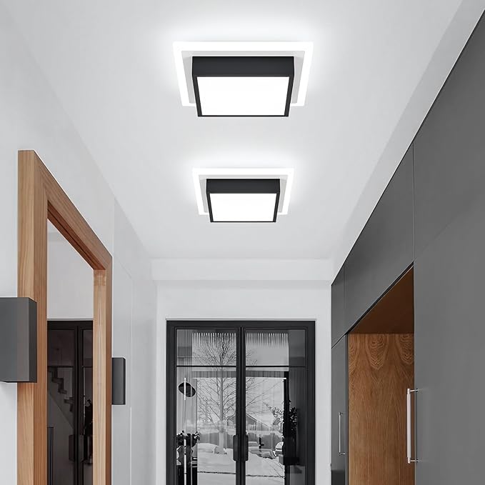 Modern LED Ceiling Light, Kitchen Ceiling Light, 6000K Cold White Flush Mount Ceiling Lamp, Square Hallway Lighting Fixtures for Living Room Bedroom Bathroom Kitchen