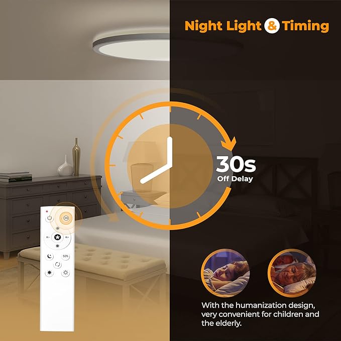 BLNAN LED Flush Mount Ceiling Light with Remote Control, 15.4 Inch 36W 3000K-6500K Dimmable Ultra Thin Low Profile Wired Ceiling Lamp with Night Light for Living Room Bedroom Kitchen