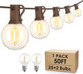 Mlambert 50Ft Outdoor String Lights, G40 Globe Patio Lights with 25+2 Waterproof LED Hanging Plastic Bulbs for Gazebo Pergola Cafe Bedroom-Brown Wire