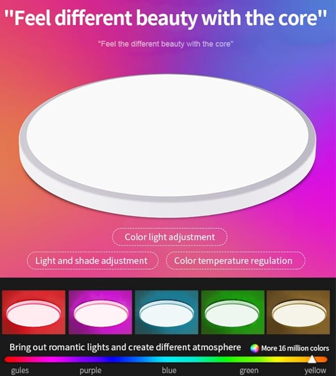 Smart Wifi Ceiling Light, RGB+CCT LED Ceiling Light Fixture, Compatible with Alexa Google Home,16 Million Multi-Color 3000-6500K,for Bedroom, Living Room. (Black, 1 PCS)