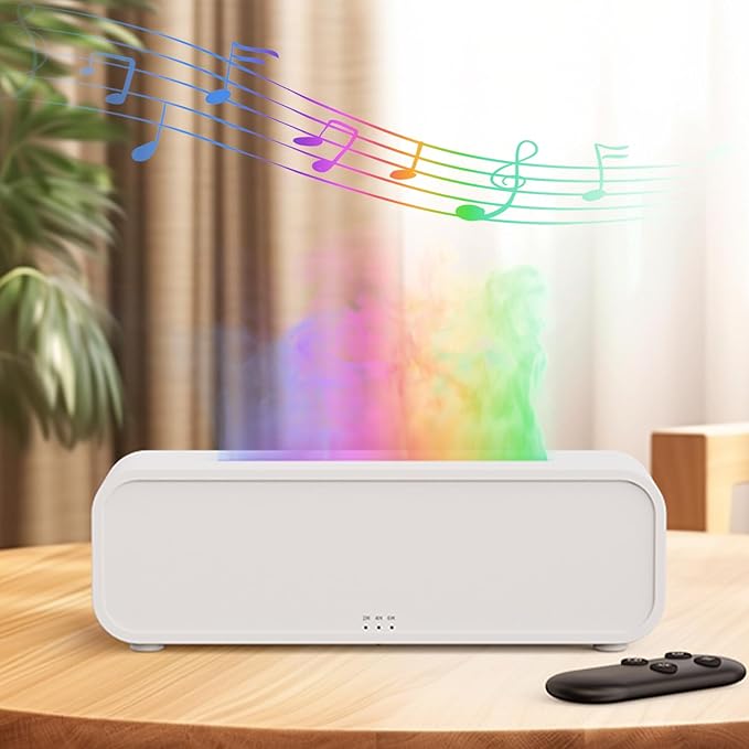 Essential Oil Diffuser, Flame Fire Oil Diffuser, 250ml Cool Mist Aromatherapy Humidifier, Scent Aroma Diffuser with 7 Colors Light, Remote Control, Timer & Auto-Off for Home Room (White)