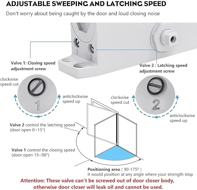 Marie Hold Open Door Closer Applies Regular,Top Jamb Mounting,Adjustable Automatic Size 2 Door Closer for 55-99 lbs Residential and Commercial Light Doors